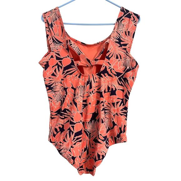 LANDS END Women's Size 18W SWIMSUIT One Piece Bathing Suit CORAL Blue FLORAL Bra - Picture 2 of 5